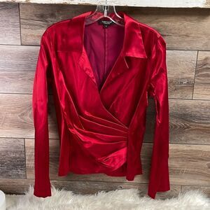 Karen Kane Lifestyle Red Satin Blouse, Size Large, Vintage